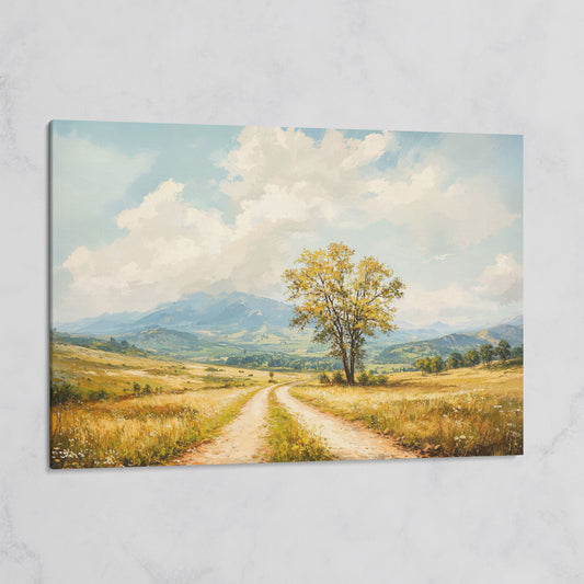 Country Road with Tree Canvas Wall Art on gallery wrap