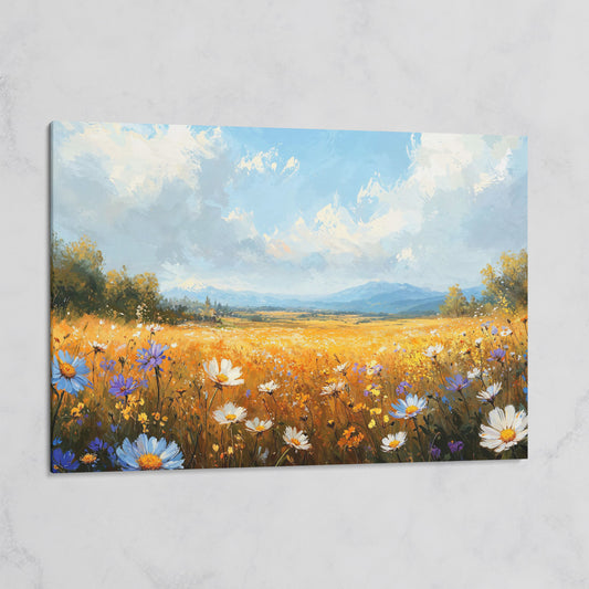 Wildflower Meadow with Mountains Canvas on gallery wrap