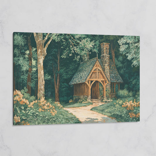 Forest Cabin at the End of a Winding Path Canvas on gallery wrap