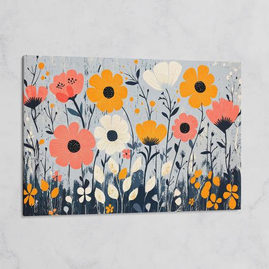 Modern Wildflower Canvas in Coral and Navy on gallery wrap
