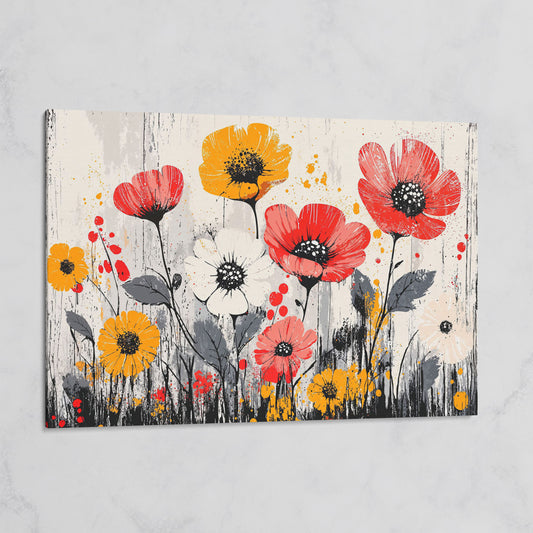 Abstract Poppy Canvas Print in Crimson and Mustard on gallery wrap