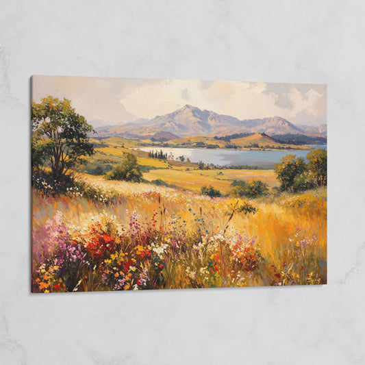 Mountain Lake with Ochre Meadow Canvas on gallery wrap