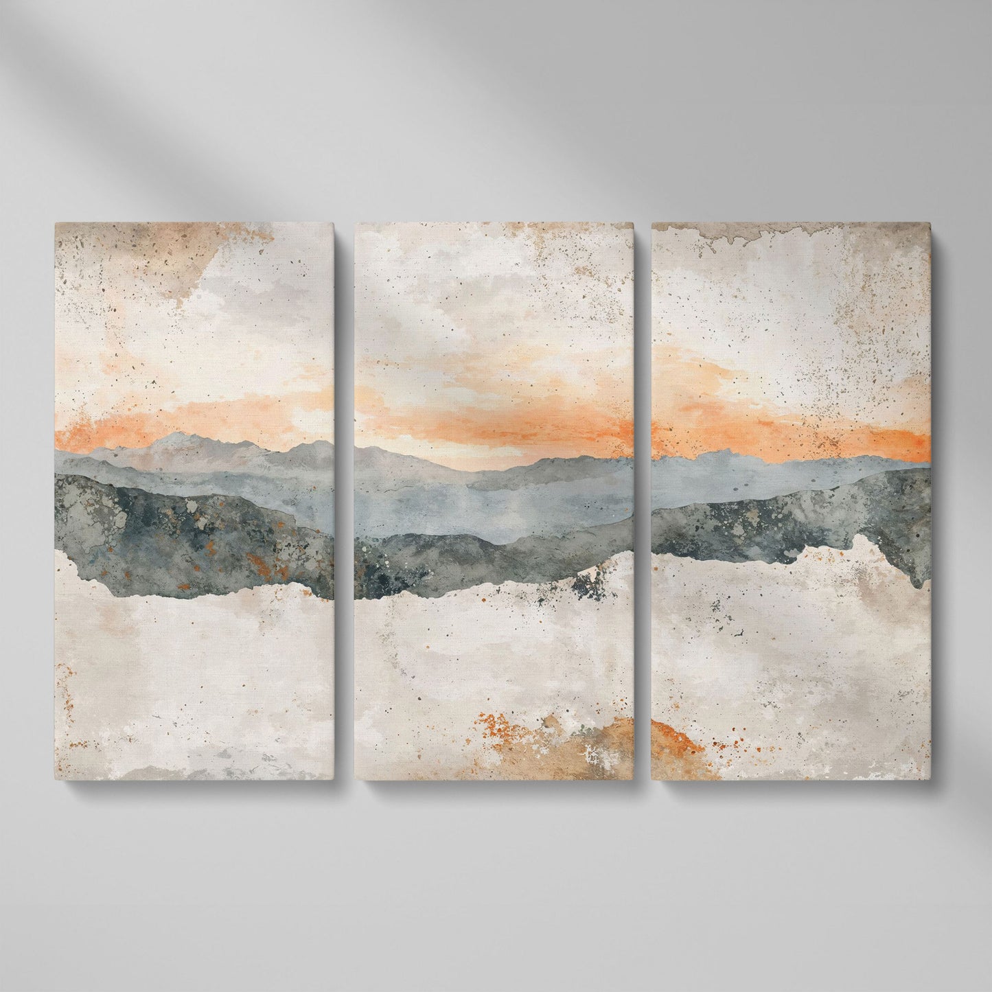 Hazy Watercolor Mountains Canvas as 3-panel split version