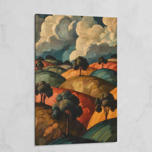 Rolling Hills and Cloud Sky Canvas Print, French Countryside Landscape on gallery wrap