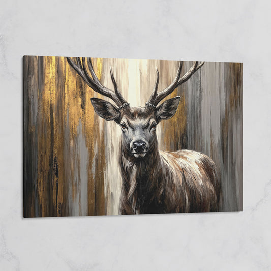 Close-Up Stag Portrait Canvas Wall Art with Large Antlers on gallery wrap
