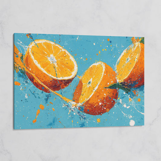 Sliced Oranges Juice Splash Canvas Art, Kitchen Wall Art on gallery wrap
