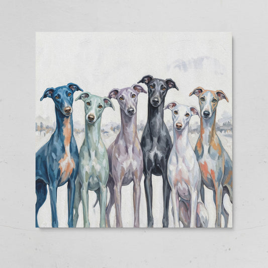 Six Greyhounds in Winter Canvas Wall Art on gallery wrap