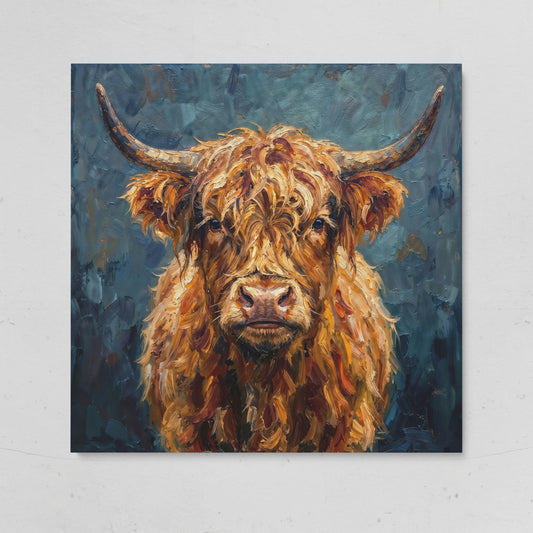 Highland Cow Portrait Canvas Art, Close-Up Face and Horns on gallery wrap