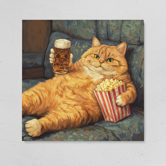 Couch Potato Cat Canvas Art, Square Wall Art Print on gallery wrap