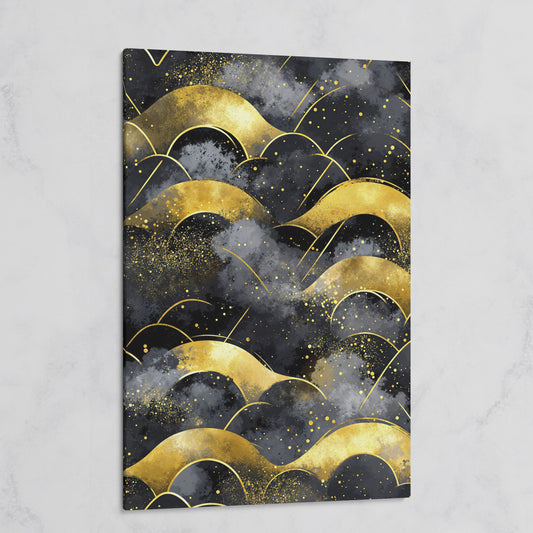 Golden Wave Landscape Abstract Canvas Art, Dark Sky on gallery wrap