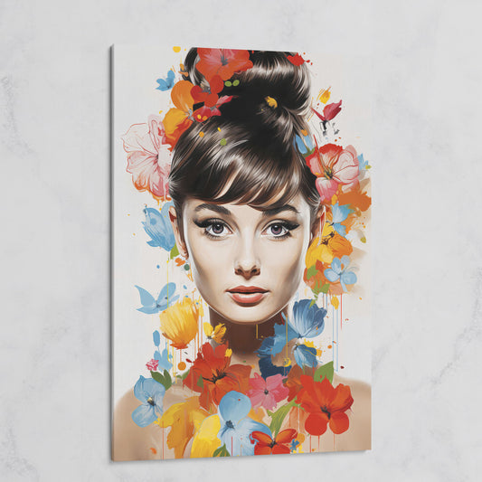 Audrey Hepburn Floral Portrait Canvas on gallery wrap