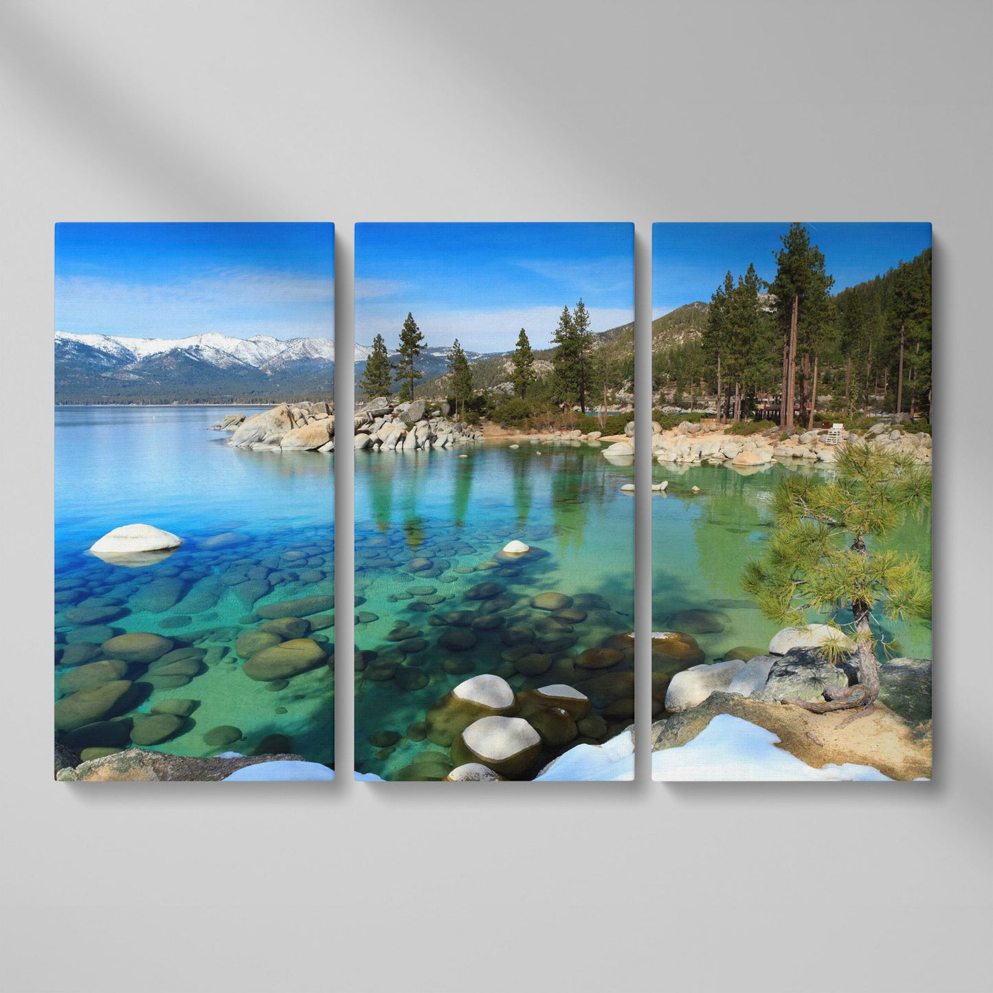 Serenity in Lake Tahoe Canvas Print: Sand Harbor Beauty as 3-panel split version