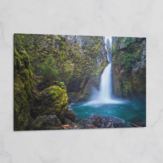 Wahclella Falls Canvas Print. Oregon Gorge Waterfall Art on gallery wrap