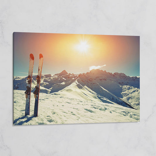 Sunny Winter Skies with Snow-Capped Mountains Canvas on gallery wrap