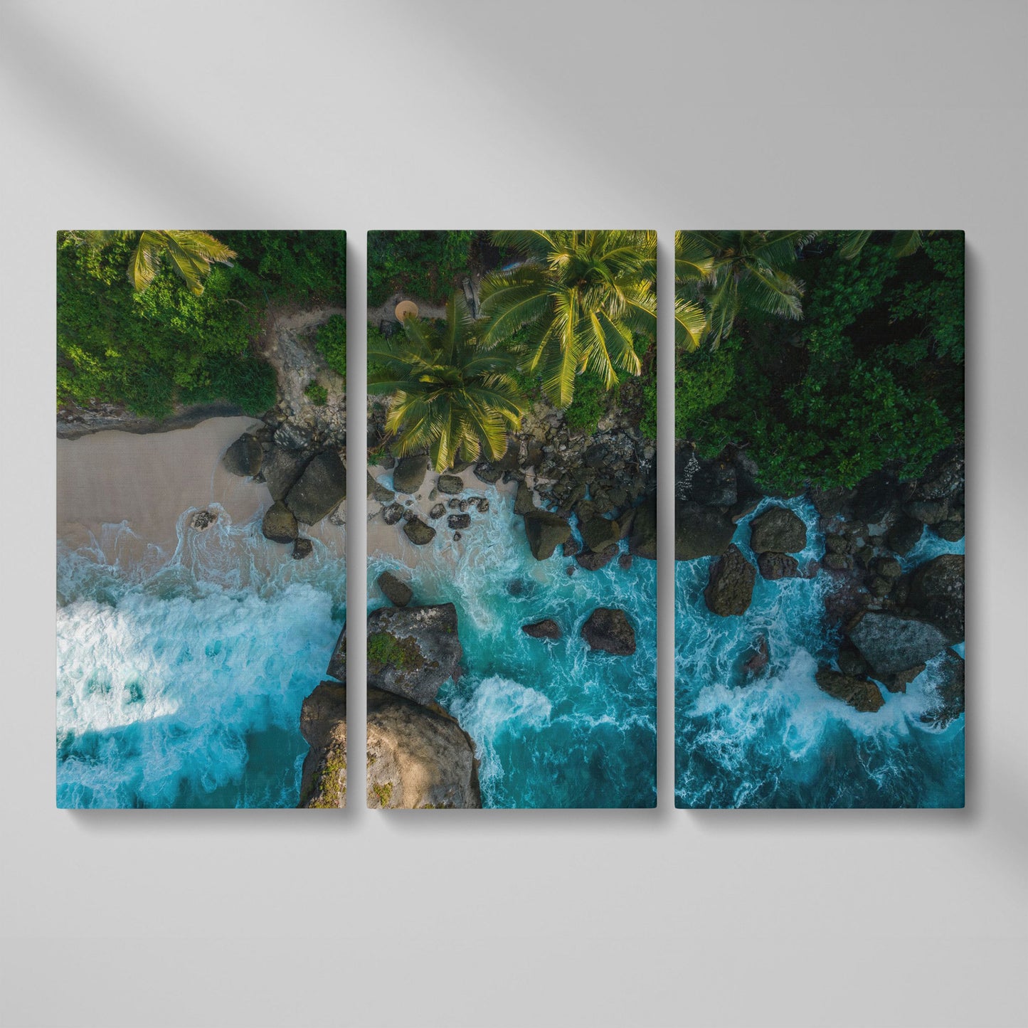 Indian Ocean Rocky Beach Panoramic Canvas as 3-panel split version
