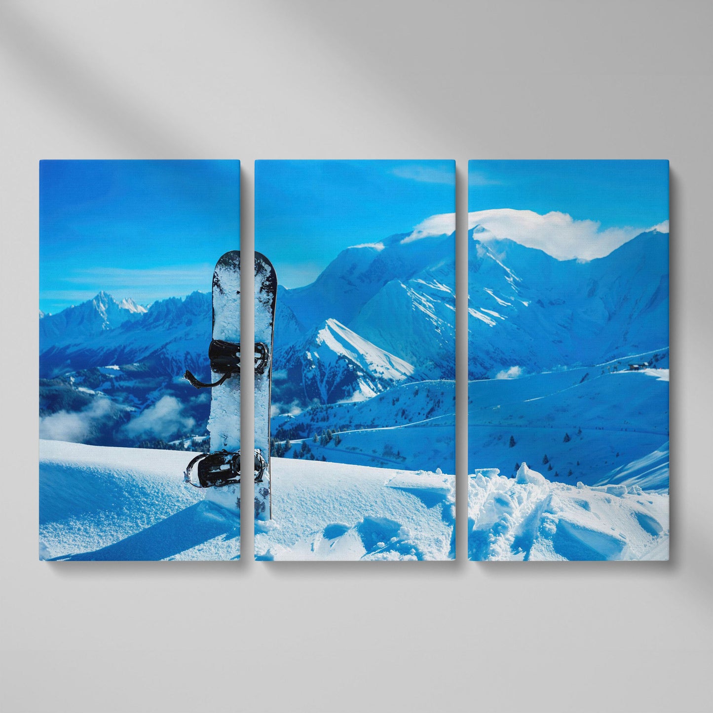 Alpine Snowboard in Deep Snow Canvas Print as 3-panel split version