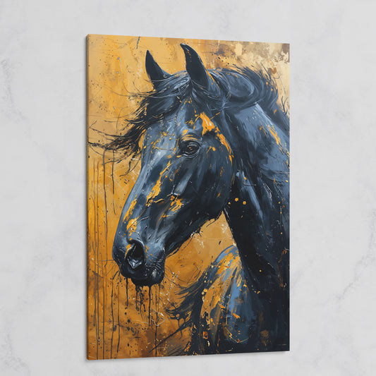 Gold & Black Horse Portrait Canvas on gallery wrap