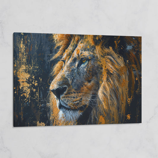 Lion Profile Canvas Print in Charcoal and Gold on gallery wrap
