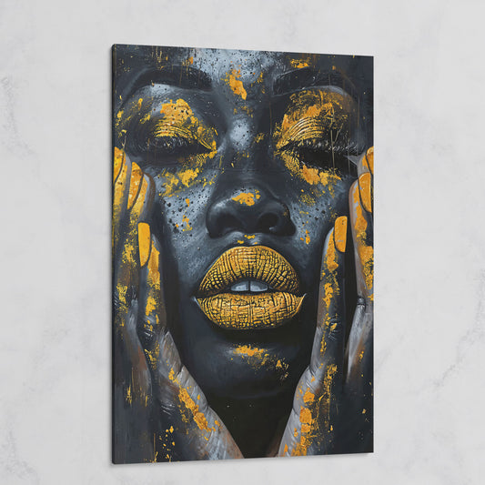 African Woman with Golden Lips Canvas Print on gallery wrap