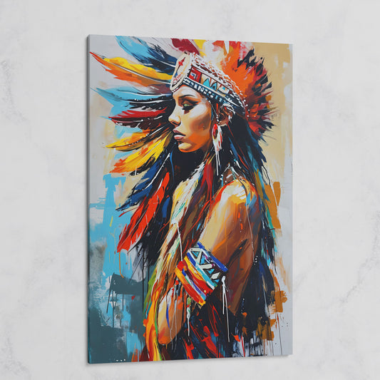 Colorful American Indian Woman Portrait Canvas on gallery wrap