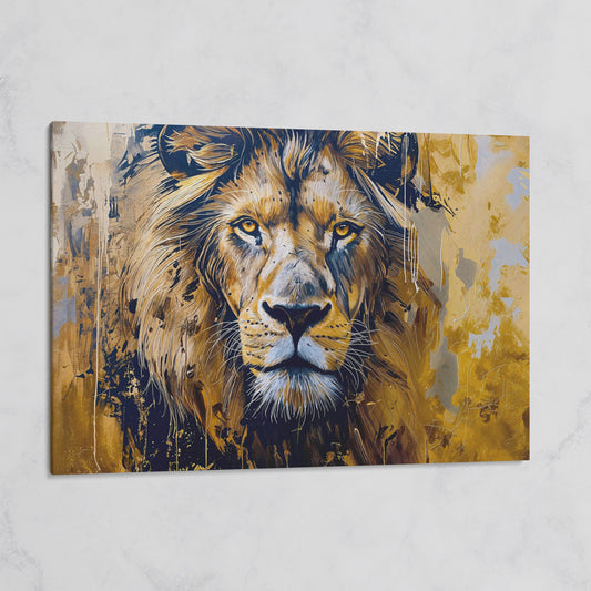 Lion Head Canvas Print in Ochre and Charcoal on gallery wrap
