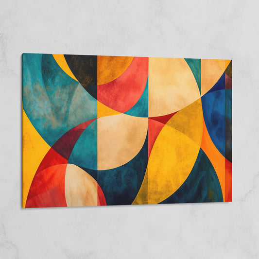 Geometric Abstract Canvas with Teal, Ochre & Terracotta on gallery wrap