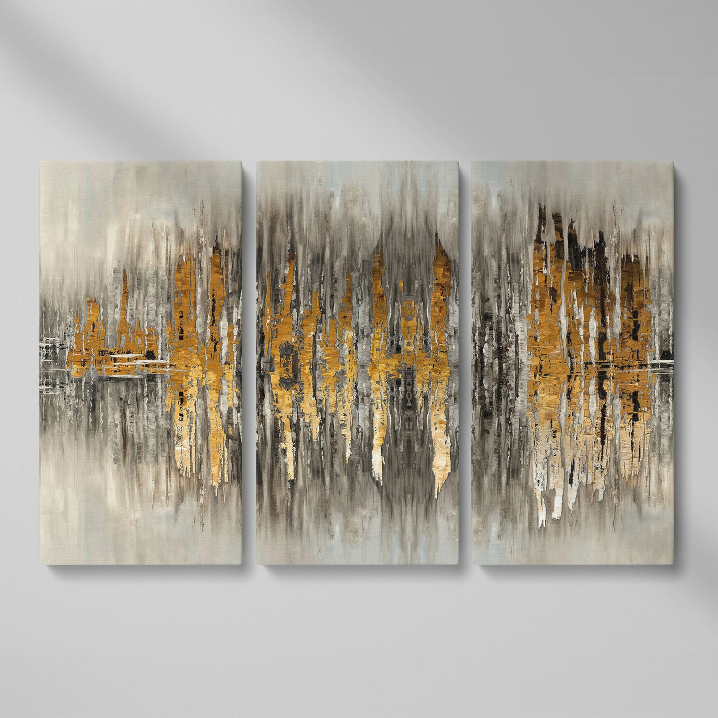 Gold and Grey Abstract Canvas Print as 3-panel split version
