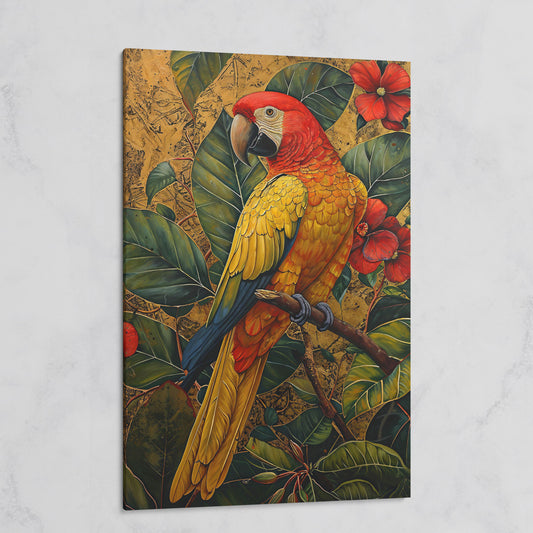 Colorful Macaw in Jungle Foliage Canvas Print on gallery wrap