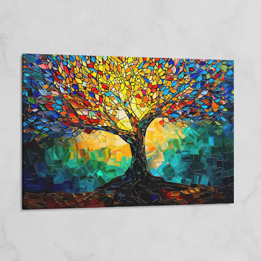 Colorful Tree of Life Canvas Print with Mosaic Detail on gallery wrap