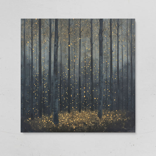 Mystical Forest Abstract with Golden Sparks Canvas on gallery wrap