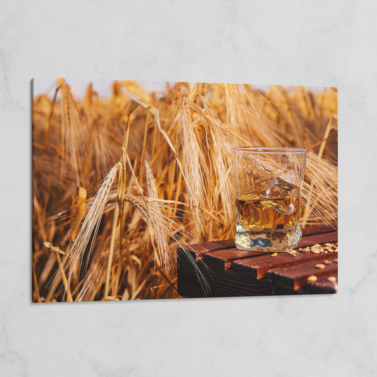 Golden Field with Whiskey Glass Canvas on gallery wrap