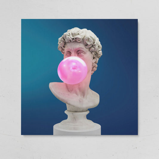 Bust Sculpture Blowing Bubble Gum Canvas on gallery wrap