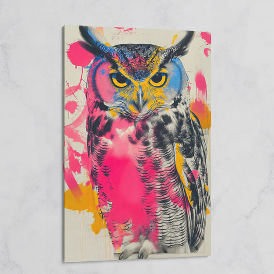 Colorful Owl Canvas Print with Pop-Art Energy on gallery wrap