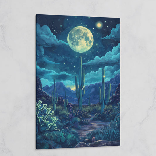 Moonlit Desert Landscape Canvas on gallery wrap