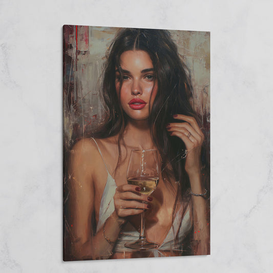 Woman with White Wine Canvas Print on gallery wrap