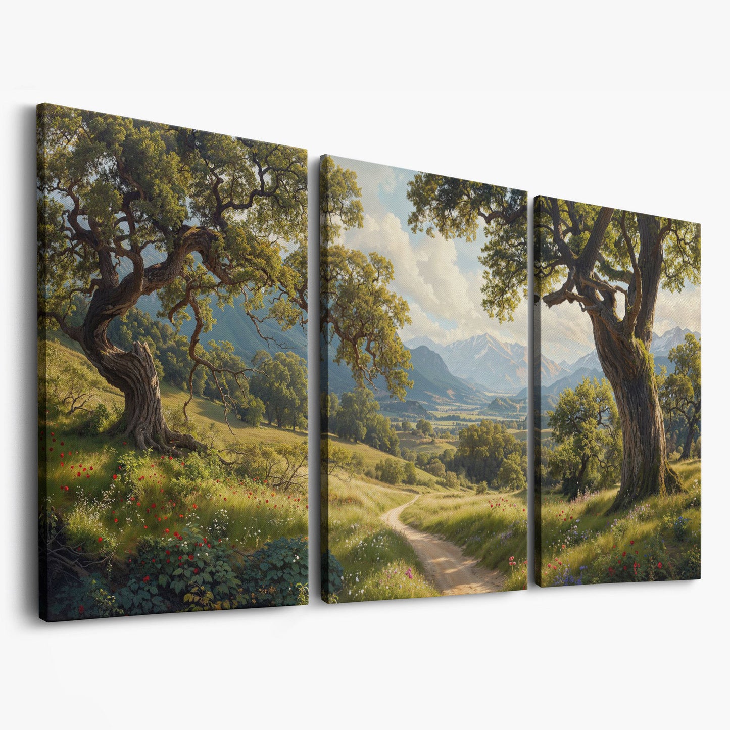 Sunny Mountain Valley Pathway Canvas as 3-panel split version