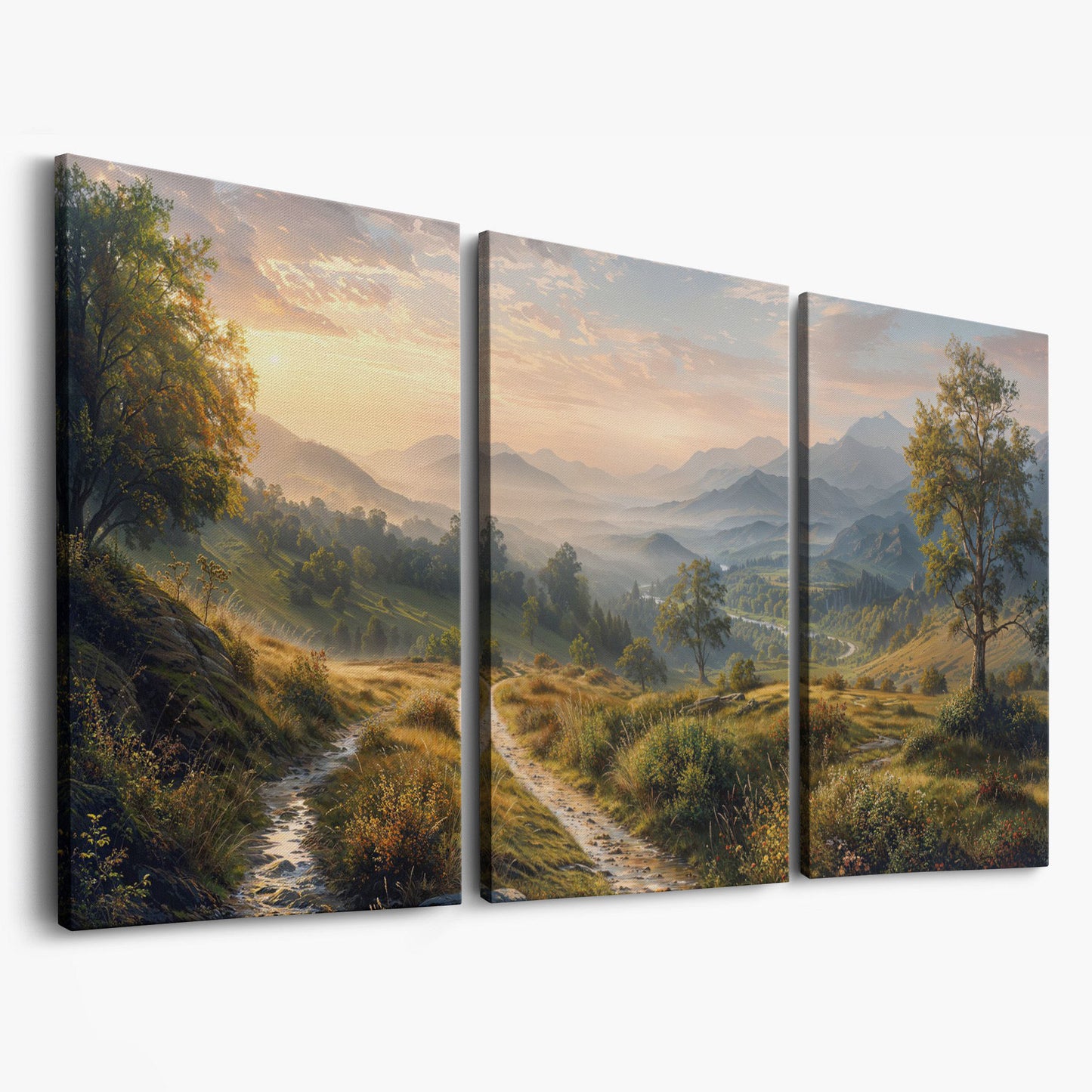 Misty Mountain Valley Panoramic Canvas as 3-panel split version