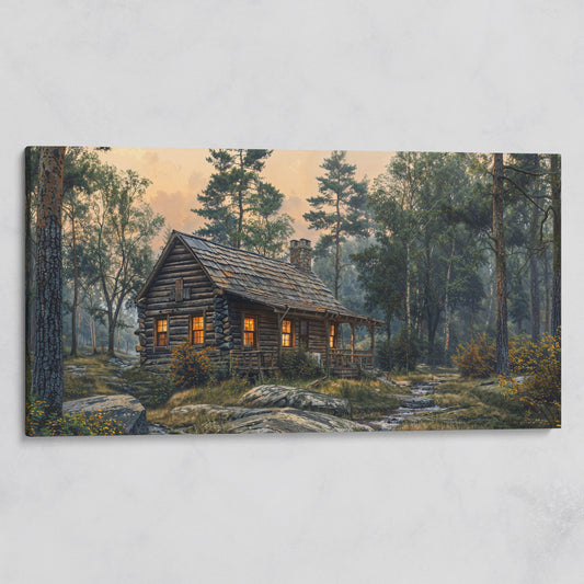 Secluded Forest Cabin Canvas Wall Art on gallery wrap