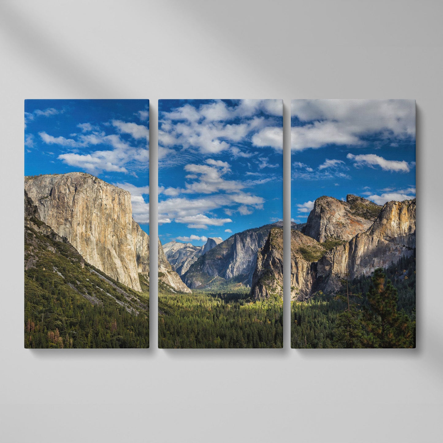 Yosemite Valley Landscape Canvas with Rocky Cliffs as 3-panel split version