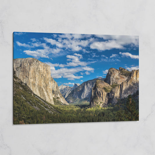 Yosemite Valley Landscape Canvas with Rocky Cliffs on gallery wrap