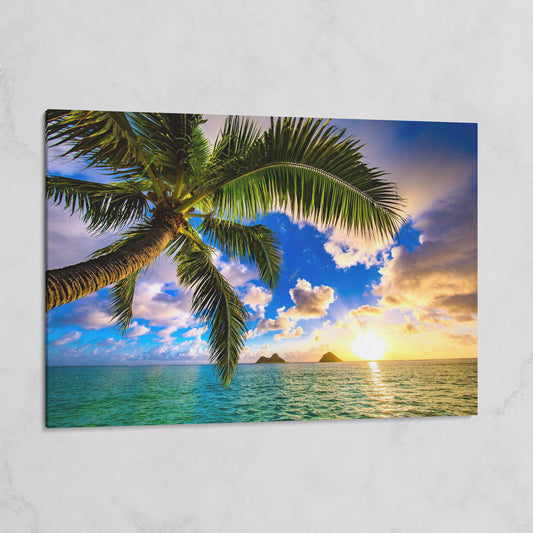 Tropical Island Sunrise Over Water Canvas on gallery wrap