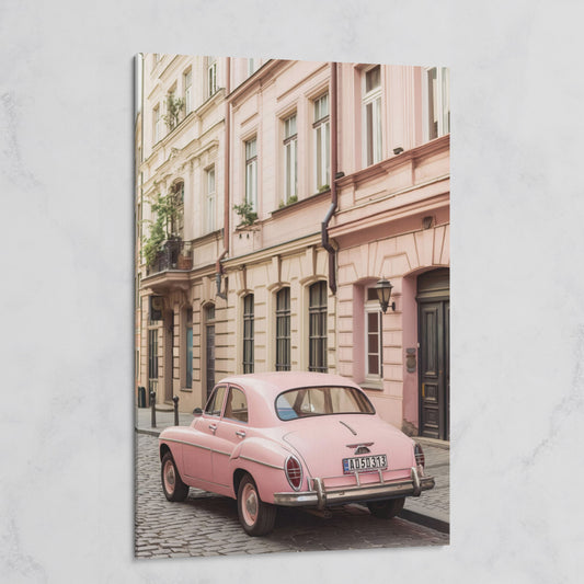 Pink Car on European Alley Canvas Print on gallery wrap