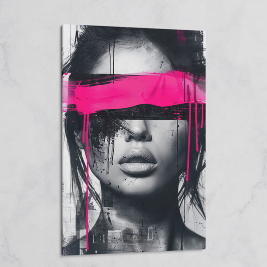 Abstract Woman Face Canvas Art in Monochrome & Pink on gallery wrap
