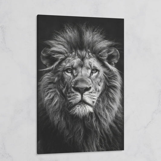 Black and White Lion Portrait Canvas on gallery wrap
