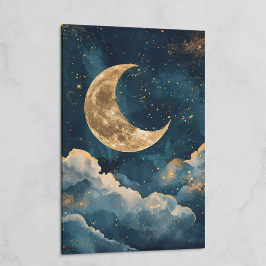 Golden Moon & Starry Night Canvas on gallery wrap