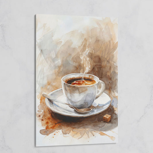 Elegant Coffee Cup Canvas Print for Modern Kitchen on gallery wrap