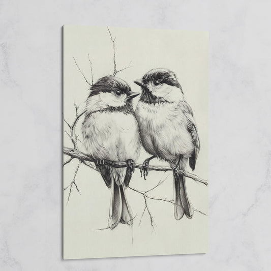 Chickadees Sketch Style Canvas on gallery wrap
