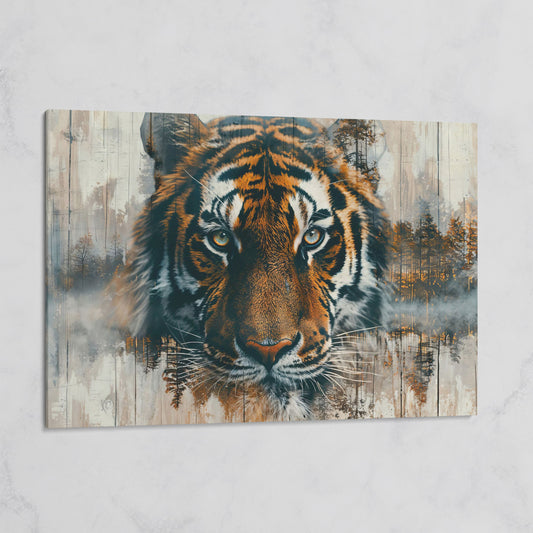 Tiger Portrait Canvas with Forest Double Exposure on gallery wrap