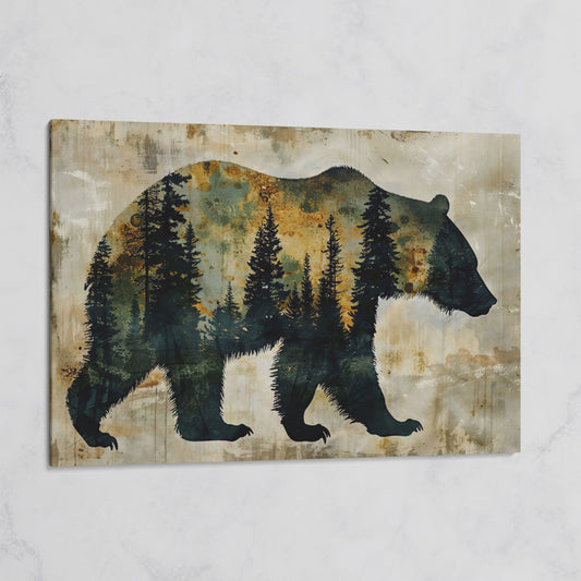 Grizzly Bear Silhouette in Pine Forest Canvas on gallery wrap