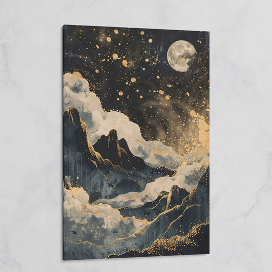 Golden Moon over Mountains Canvas Print on gallery wrap